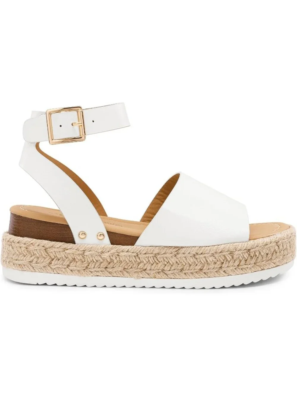 Women's White Comfortable Platform Espadrilles Ankle Strap Wedge Sandal Shoes